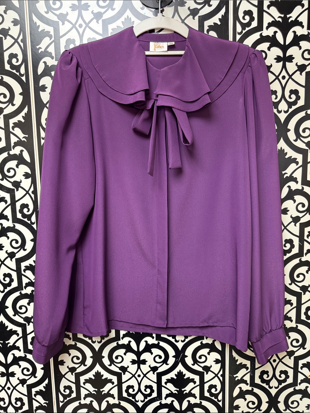 Bow-Tie  Vintage Collar Purple Blouse with Layered Collar and Tie